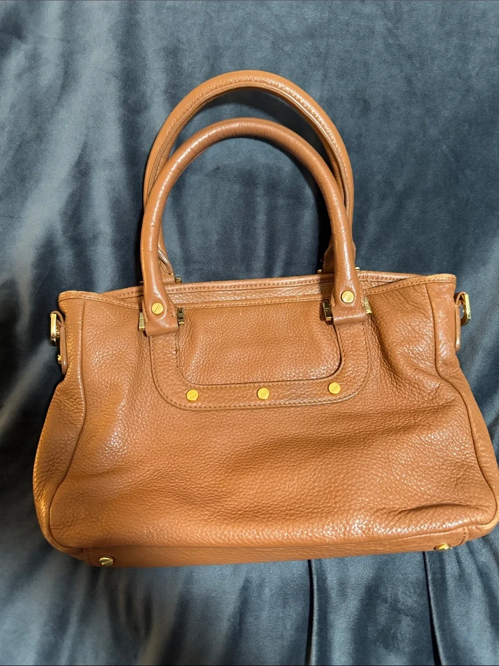 Tory Burch Cognac Pebbled Leather Shoulder Bag with Logo Medallion